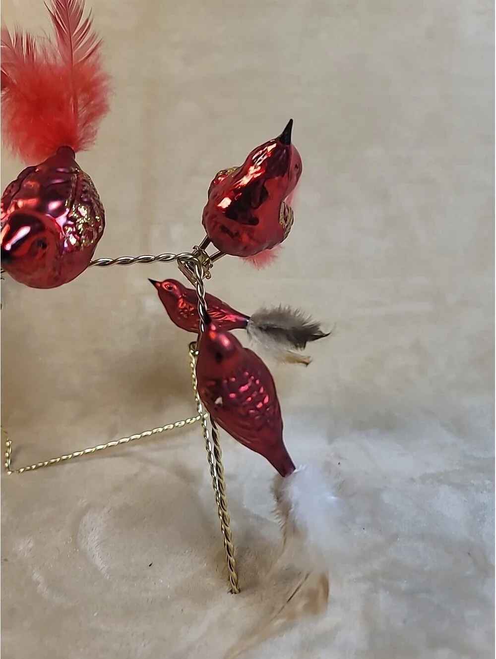 5 Vintage Mercury Glass Clip on Bird Christmas Ornaments Feathers & Spun Tails